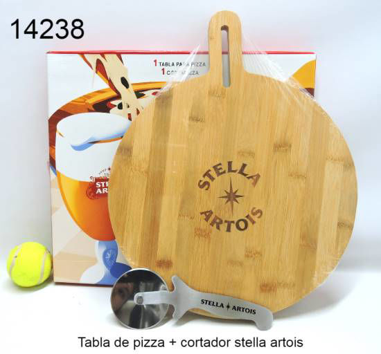 Imagen de TABLA DE PIZZA + CORTADOR STELLA ARTOIS 10.25